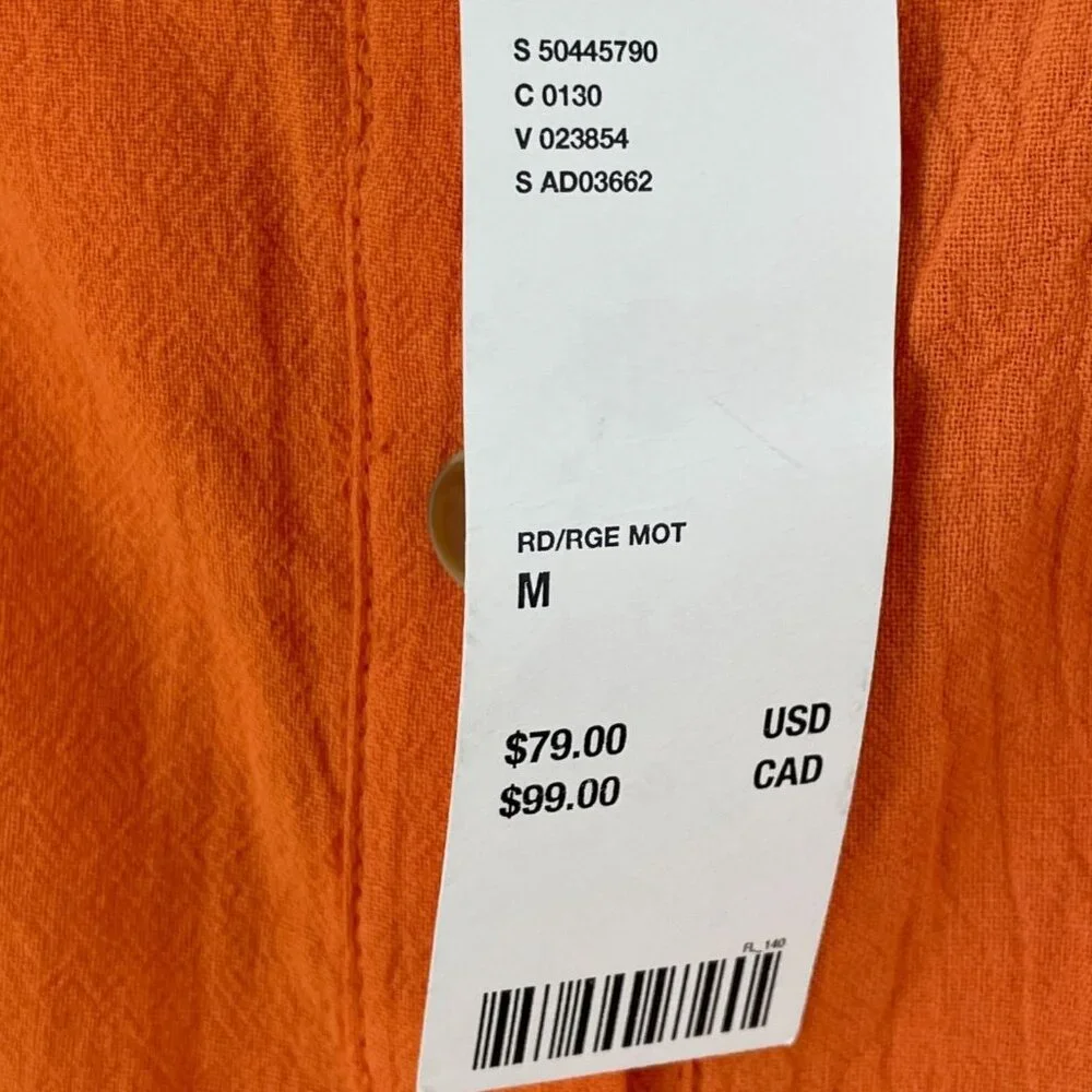 NEW $79 Urban Outfitters Womens Medium Orange Puff Sleeve Button‎ Up Midi Dress